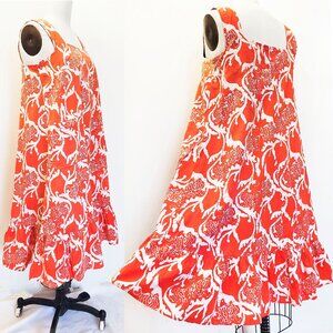 Tiki Togs Vintage Suva Fiji 60s Batik Print Orange Red A-line Dress Sleeveless